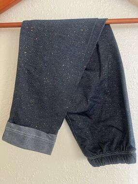 Girls Dark Wash Sparkle Denim Joggers - Navy with Gold Flecks size 6